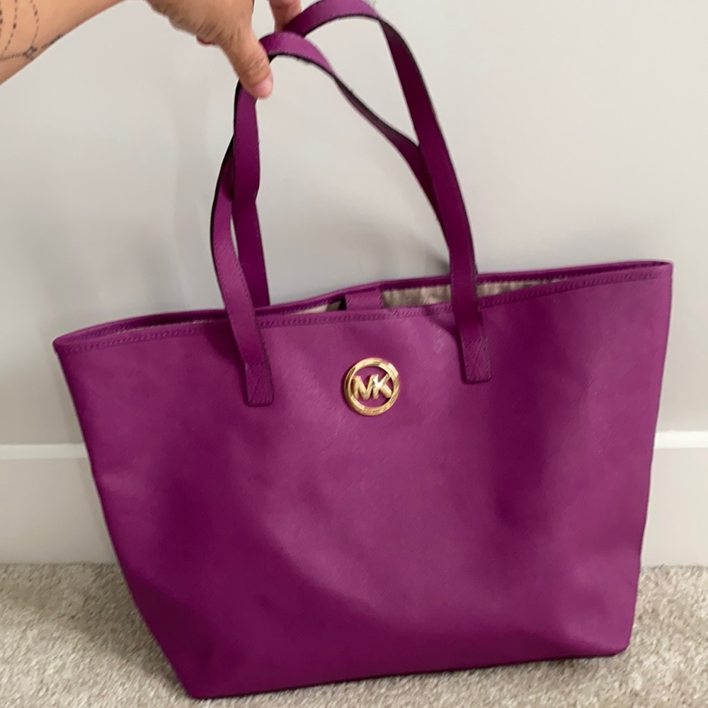 MICHAEL KORS tote pink purple leather